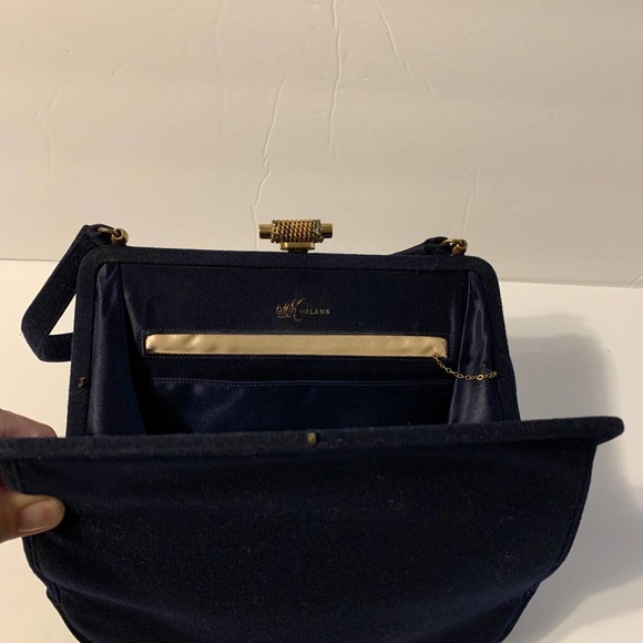 MALAMA Vintage 1940's Felted Wool Handbag/Purse Dark Midnight Blue - Picture 6 of 11